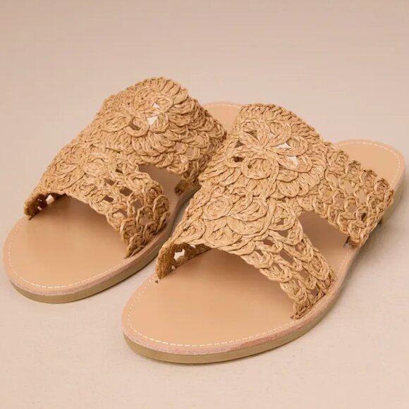 Karissa Tan Straw Woven Slide Sandals/NIB/9 - Picture 3 of 10